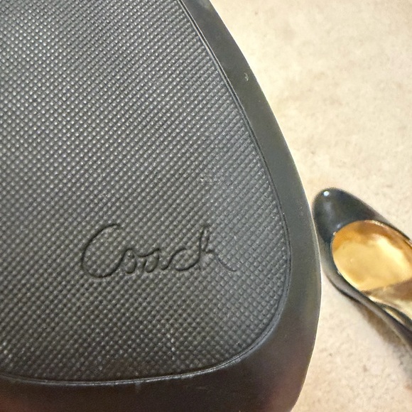 Coach Patent Black Leather Heels with Gold Interior - Picture 4 of 8